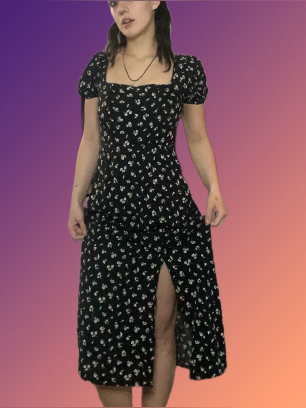 Streetwear Society Black Floral Maxi Dress with White Print